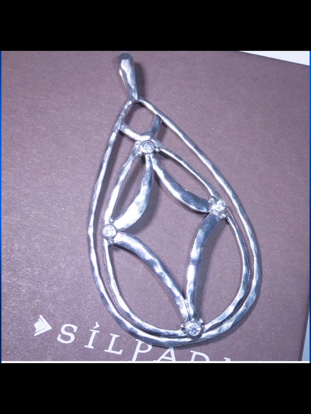 Silpada Silver-Tone Openwork Teardrop Pendant with Crystal Accents NWT!